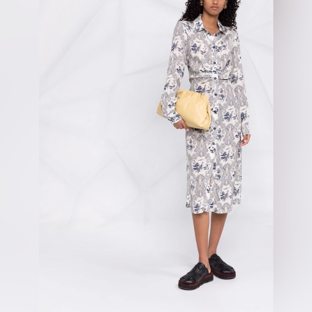 PINKO White Blue Panther Print Long Sleeve Midi Dress - Picture 3 of 16